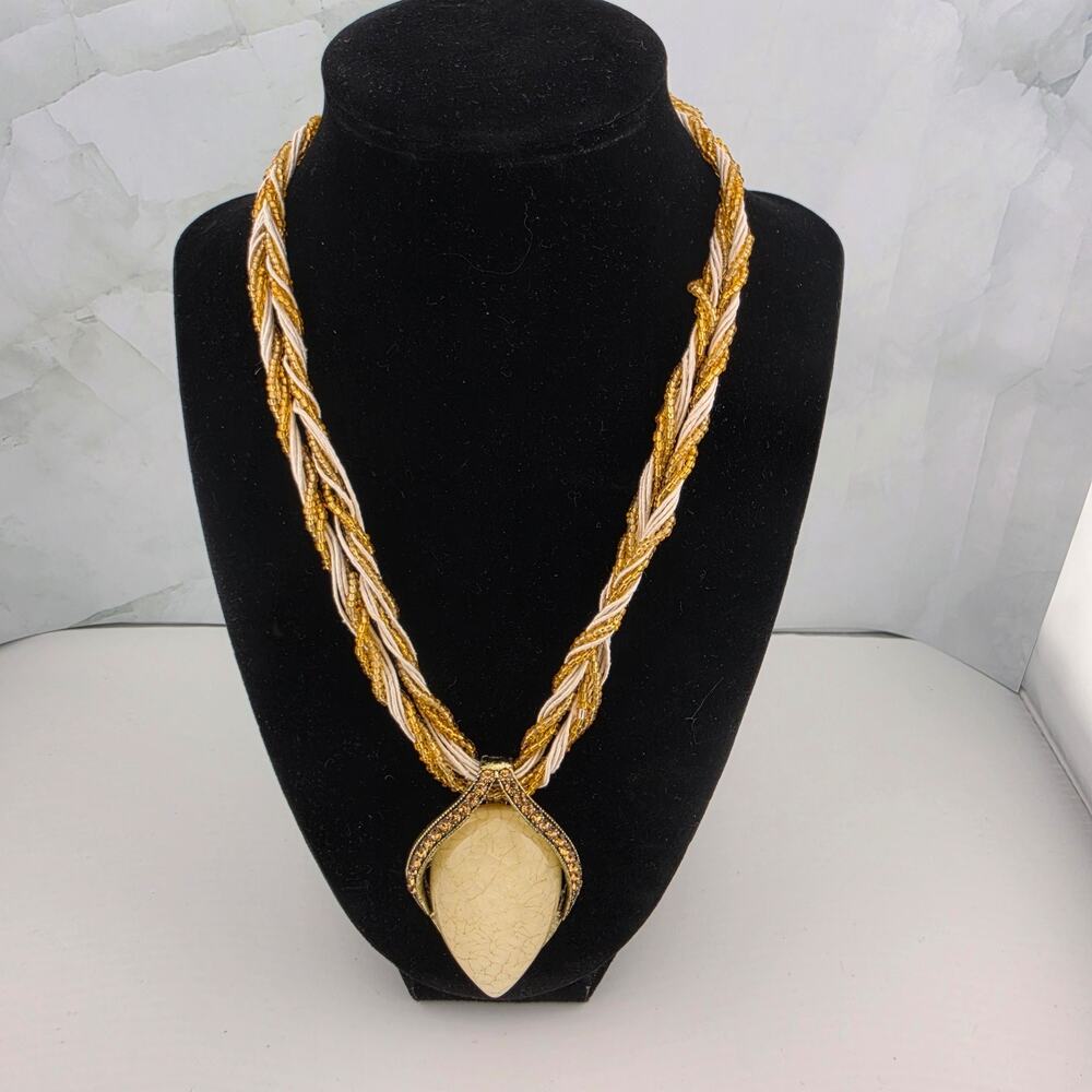 Ruby Rd. Boho Marbled Teardrop Pendant Braided Statement Necklace NWOB